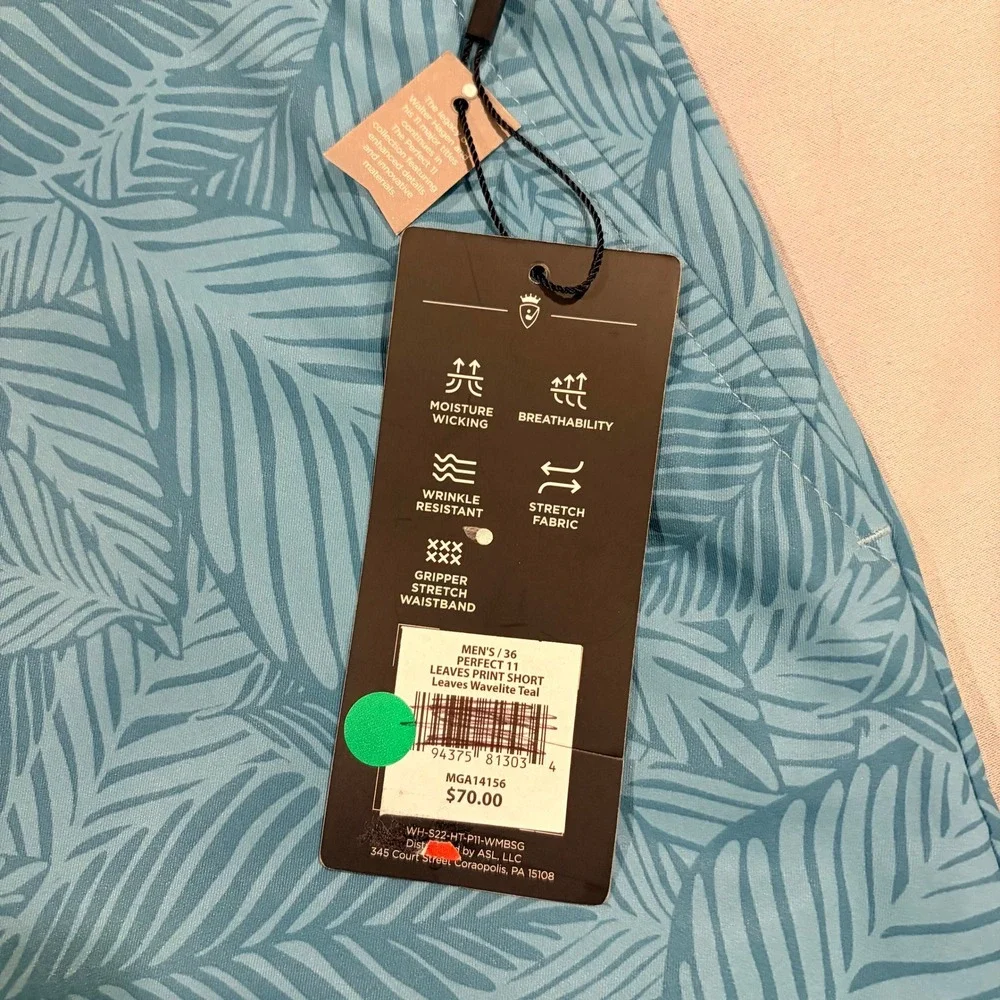 Walter Hagen Mens Perfect 11 Leaves Print Golf Shorts Teal 36 MGA14156